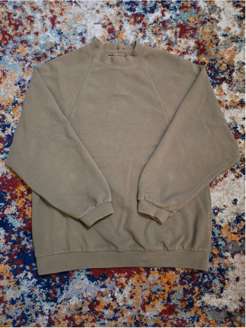 Madewell Women's Small Button Back Mockneck Raglan Sweatshirt Tan Taupe Textured